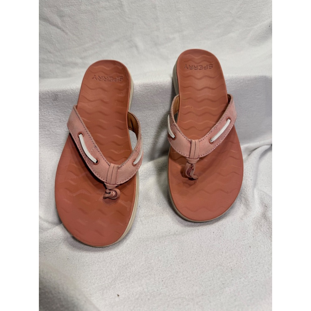 Sperry Top-Sider Womens Pink Leather Nautical Laced Flip Flop Sandals